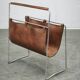 Italian Modernist Leather and Chrome Magazine Rack, 1980s