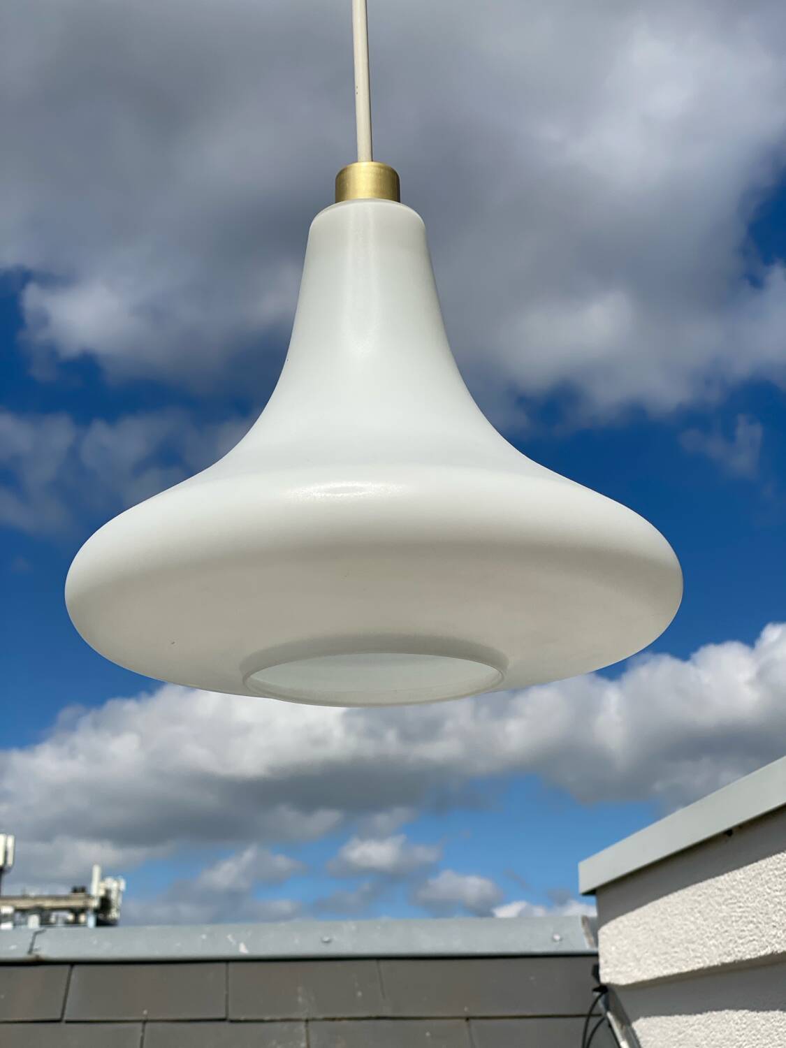 Vintage Scandinavian pendant light in opaline glass 1970 1980