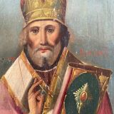 Old painting Russian Icon Saint Nicholas the Wonderworker