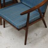 Pair of blue boomerang armchairs by Antonin Suman for Ton (Thonet) 1960