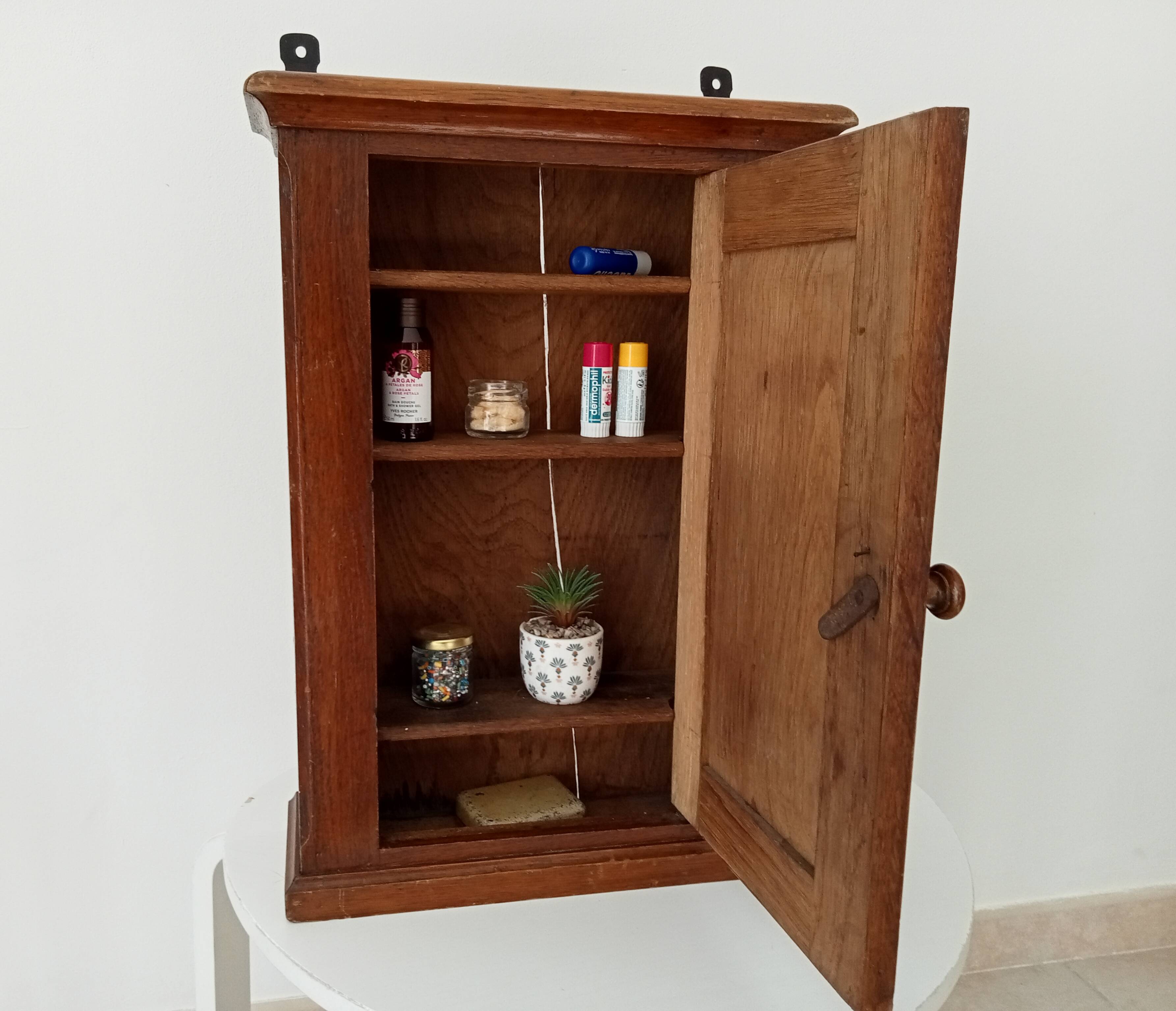 Old bathroom cabinet in solid oak, mid-20th century