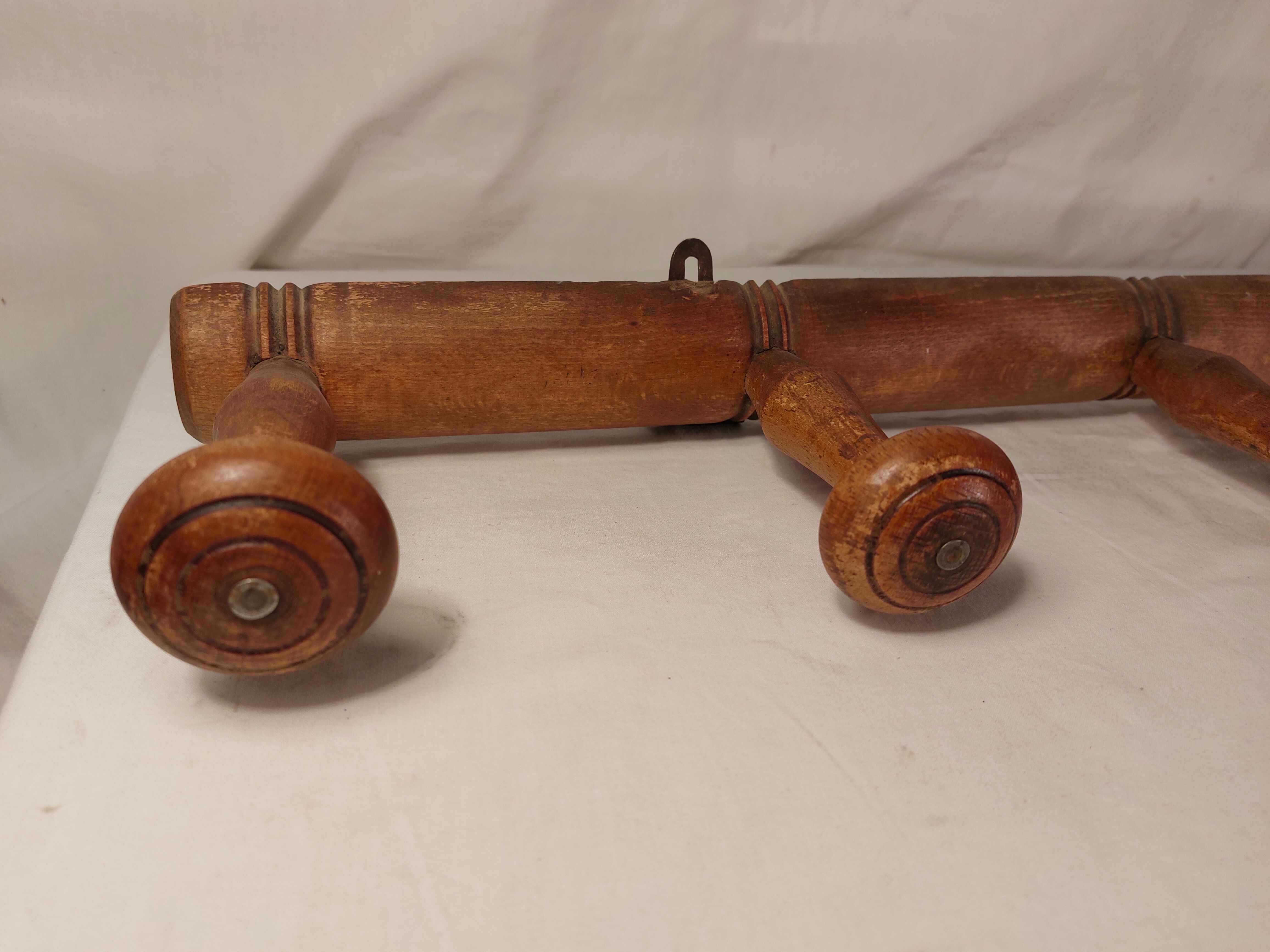 Wall coat rack 6 wooden hooks 1900s