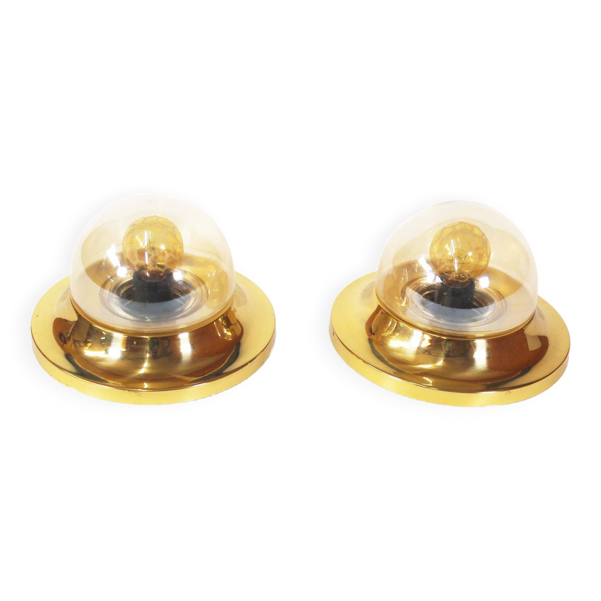 Pair of 1970’s petite brass & glass wall lights