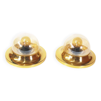 Pair of 1970’s petite brass & glass wall lights