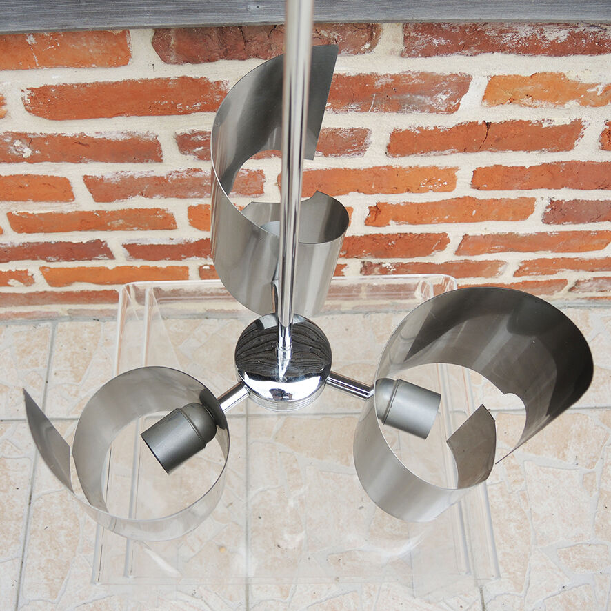 Vintage 3-bulb space age chandelier in aluminium