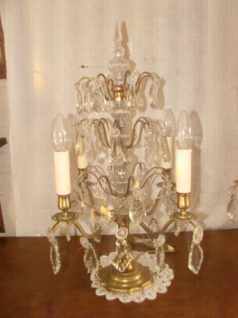 Four-candle girandole in bronze and crystal, early 20th century.