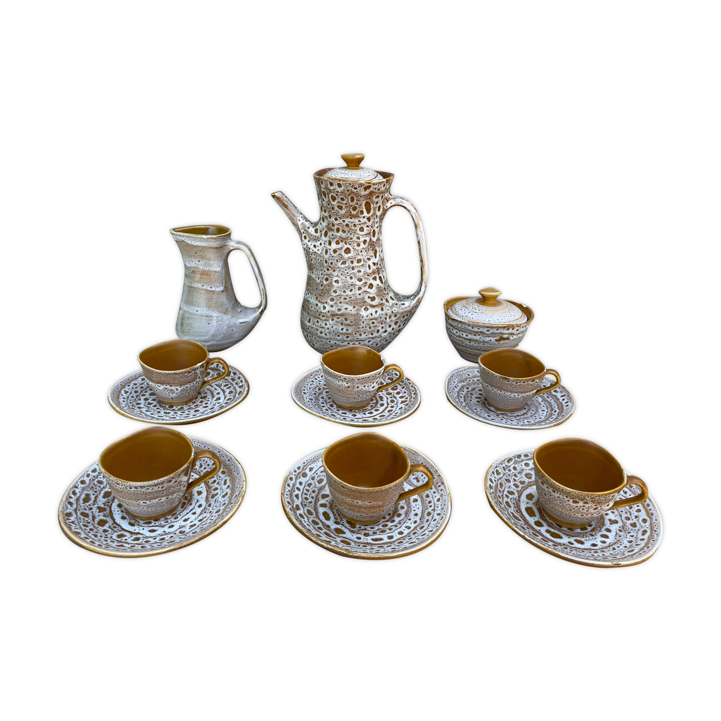 Stoneware coffee set niderviller model fauve - vintage - hand decoration