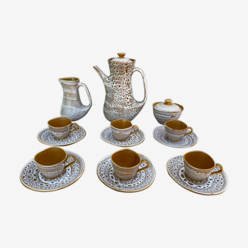 Stoneware coffee set niderviller model fauve - vintage - hand decoration