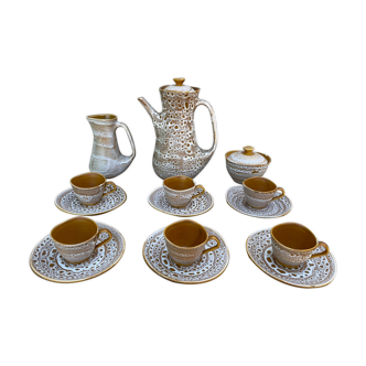 Stoneware coffee set niderviller model fauve - vintage - hand decoration