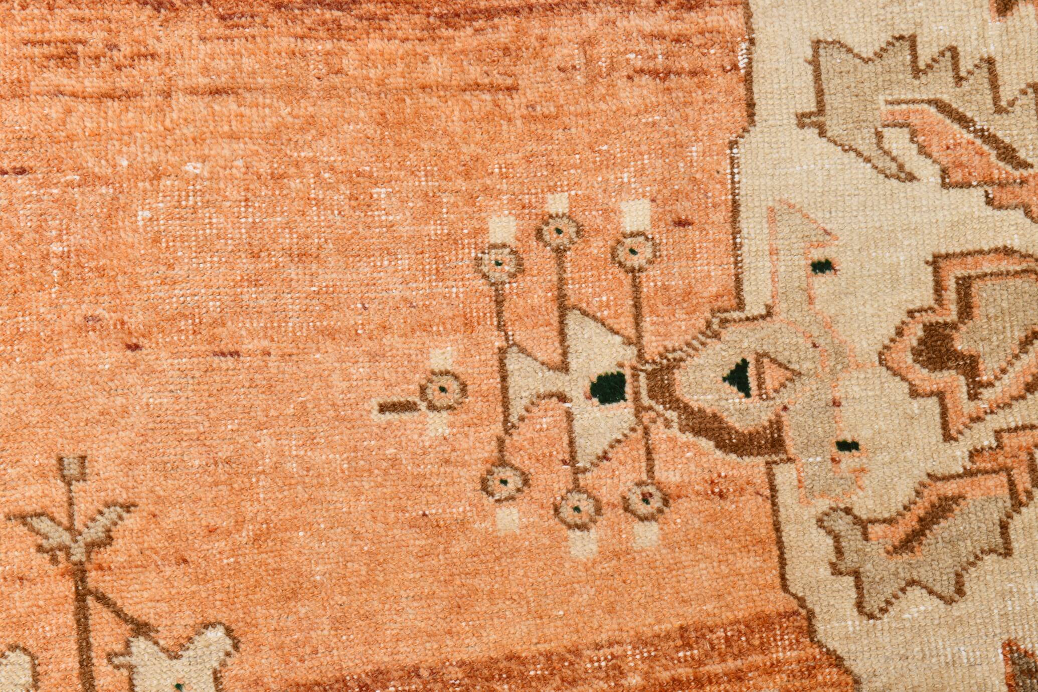 Rare Tapis Anatolien Vintage en Laine Fait Main Tons Brique & Ivoire