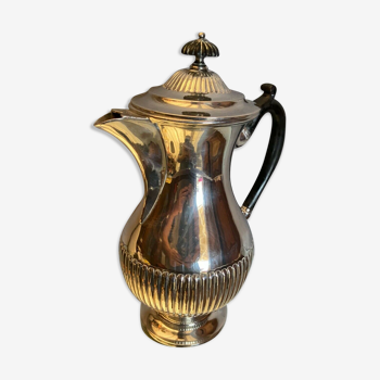 Silver metal teapot coffee maker decorated with godrons