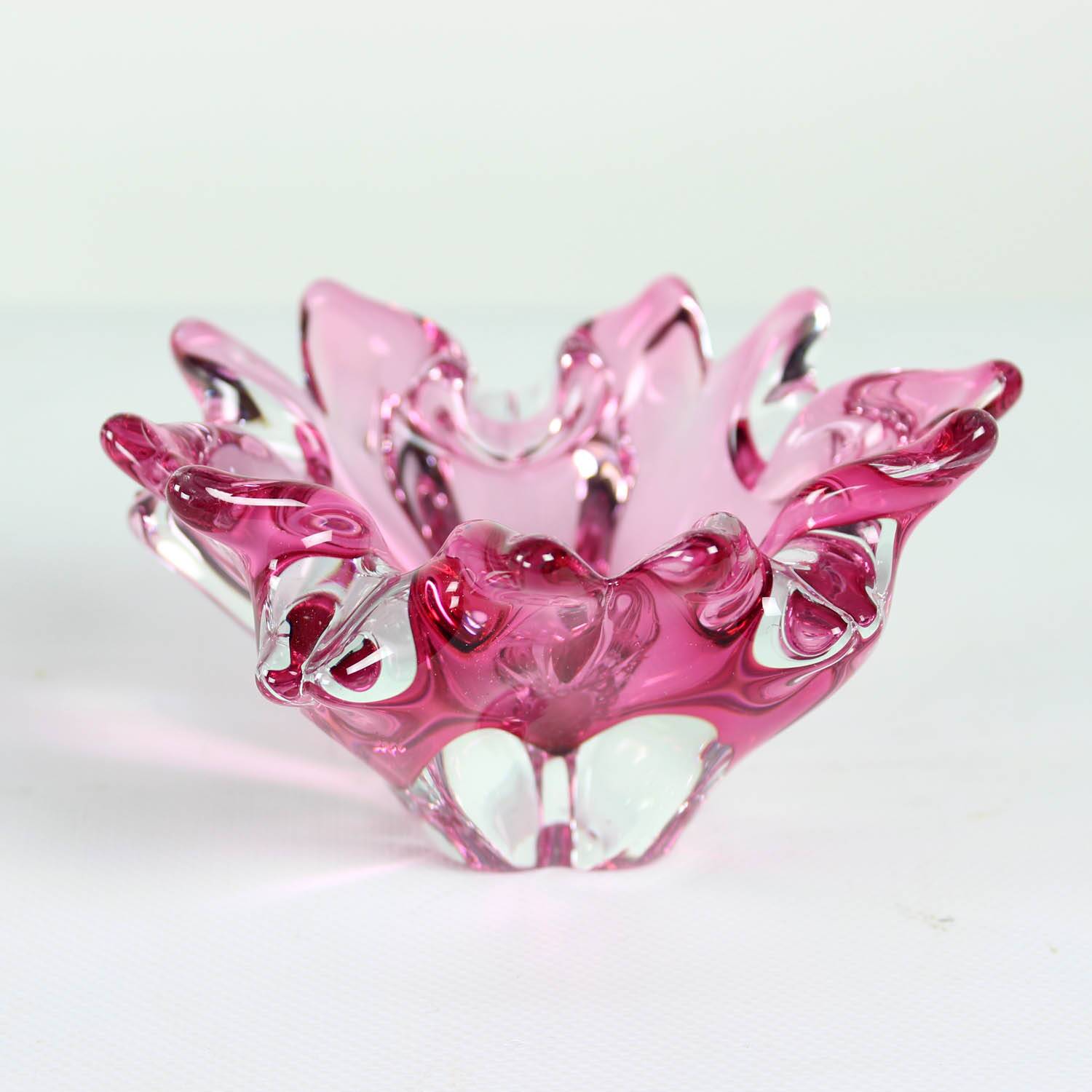 1960s Pink Art Glass Bowl, Frantisek Zemek Czechoslovakia