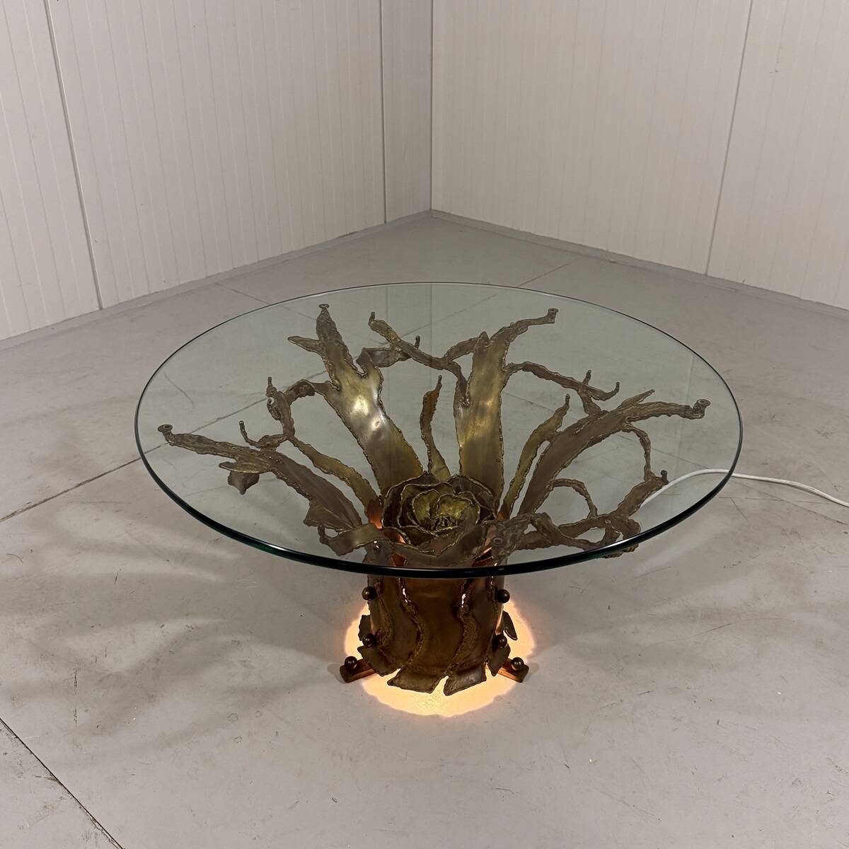 Illuminated brutalist coffee table dark brass 1960’s
