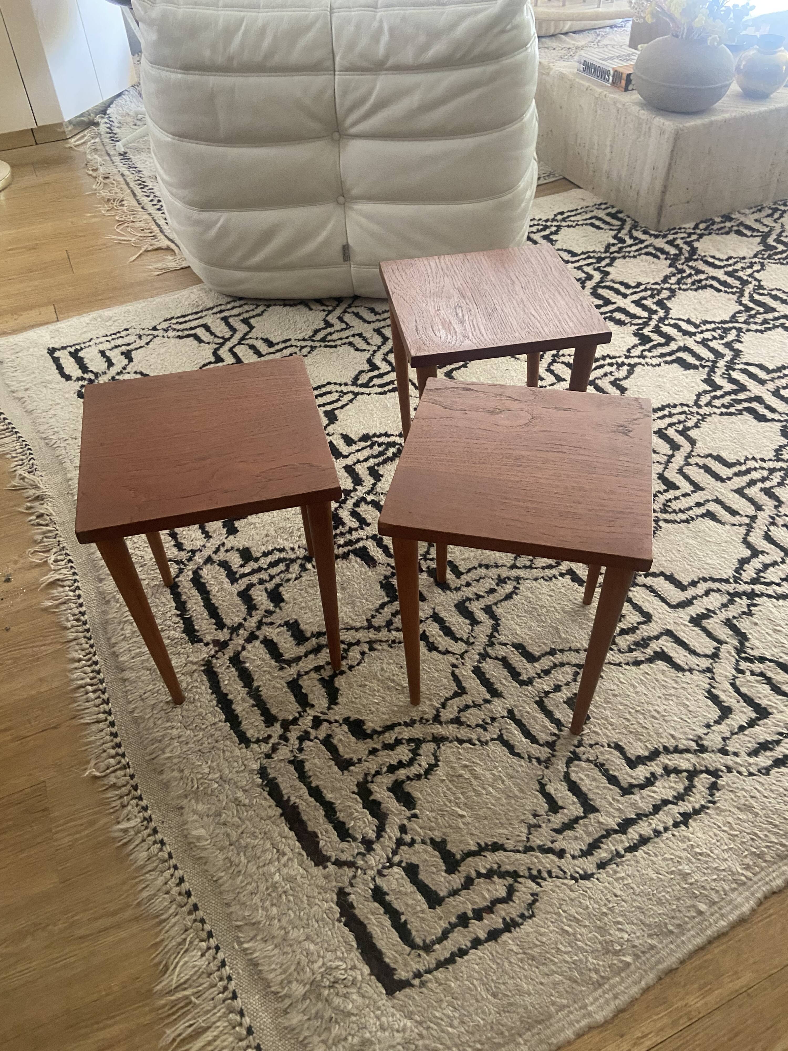 Series of 3 side tables in Scandinavian teak 60s