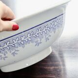 Old basin in white and purple earthenware - Floral decoration