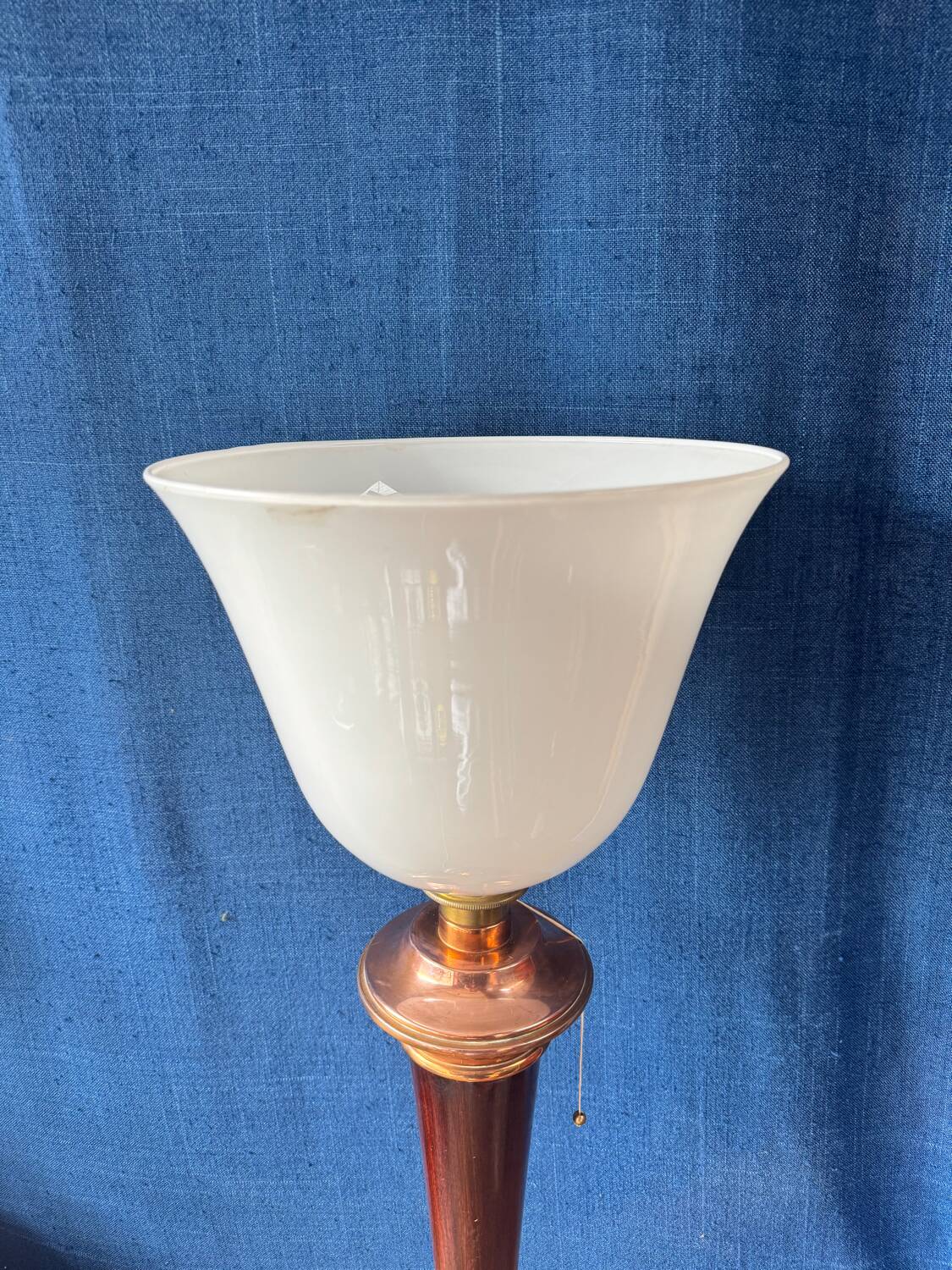 Mazda lamp – mahogany, copper and opaline – 1930s