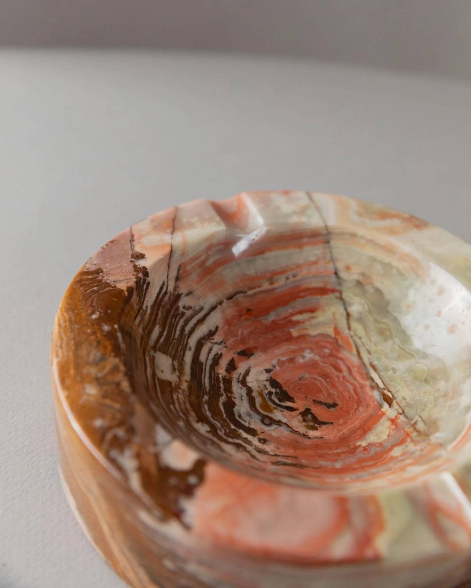 Vintage Onyx Stone Ashtray, solid green-beige-brown marbled, Italian design, 1970s retro decor