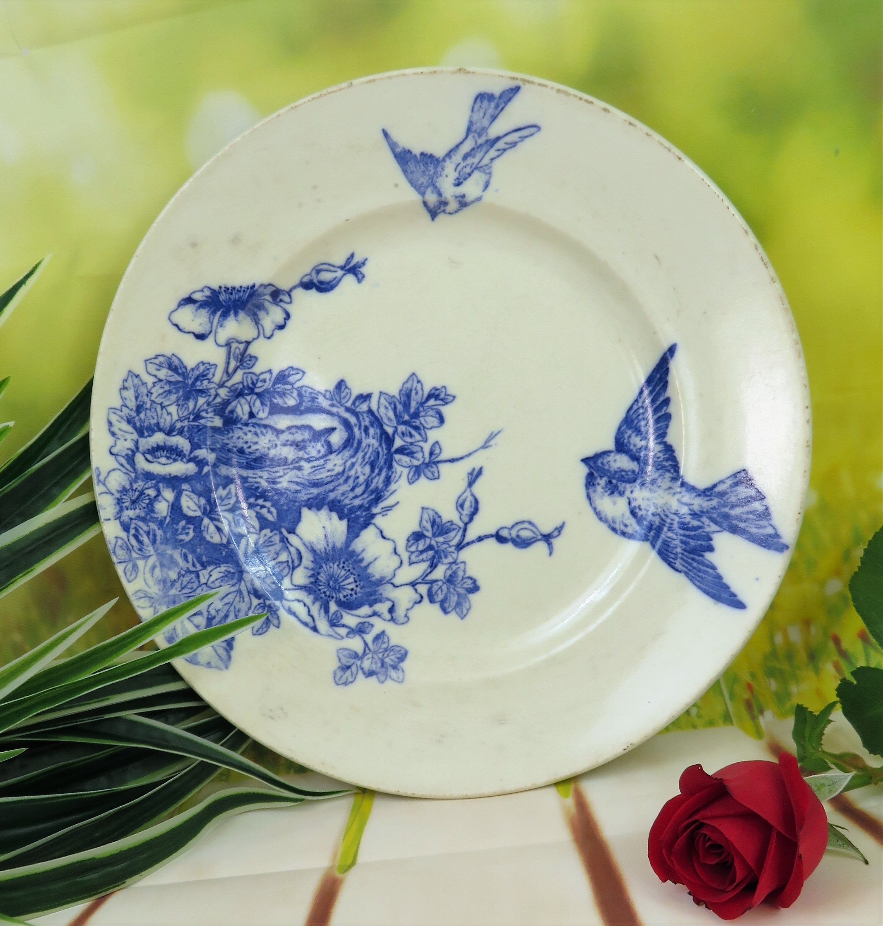 Plate iron earth decor blue birds