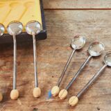 Vintage Pardieu Agen Set of 6 Silver Plated Coffee Spoons With Wooden Coffee Bean Detail in Original