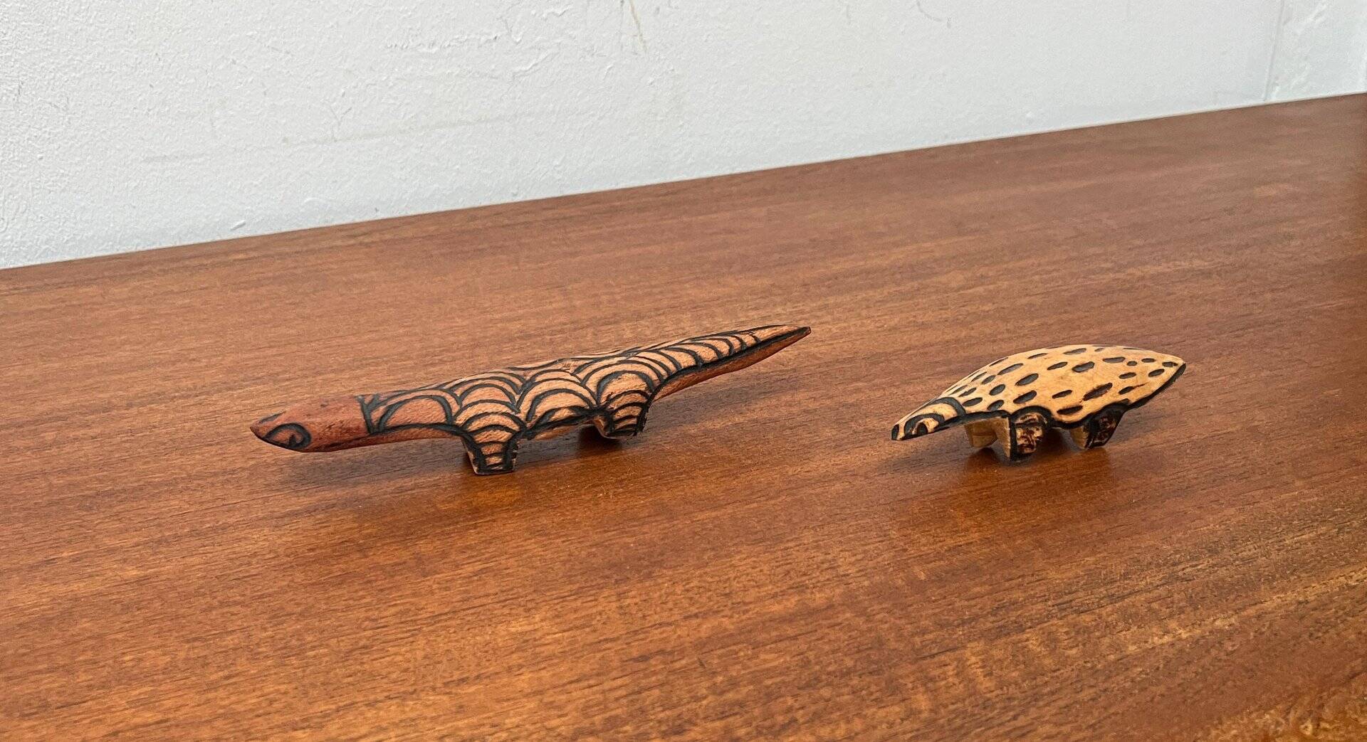 Vintage Australian Aboriginal Art Carved Wooden Animal Figurines, Set of 2