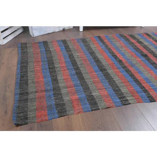 Vintage Turkish Hand-Knotted Wool Cotton Red Kilim Runner Rug 107x241