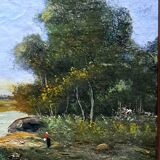 Tableau impressionniste -  Huile sur toile, Ecole française - Barbizon