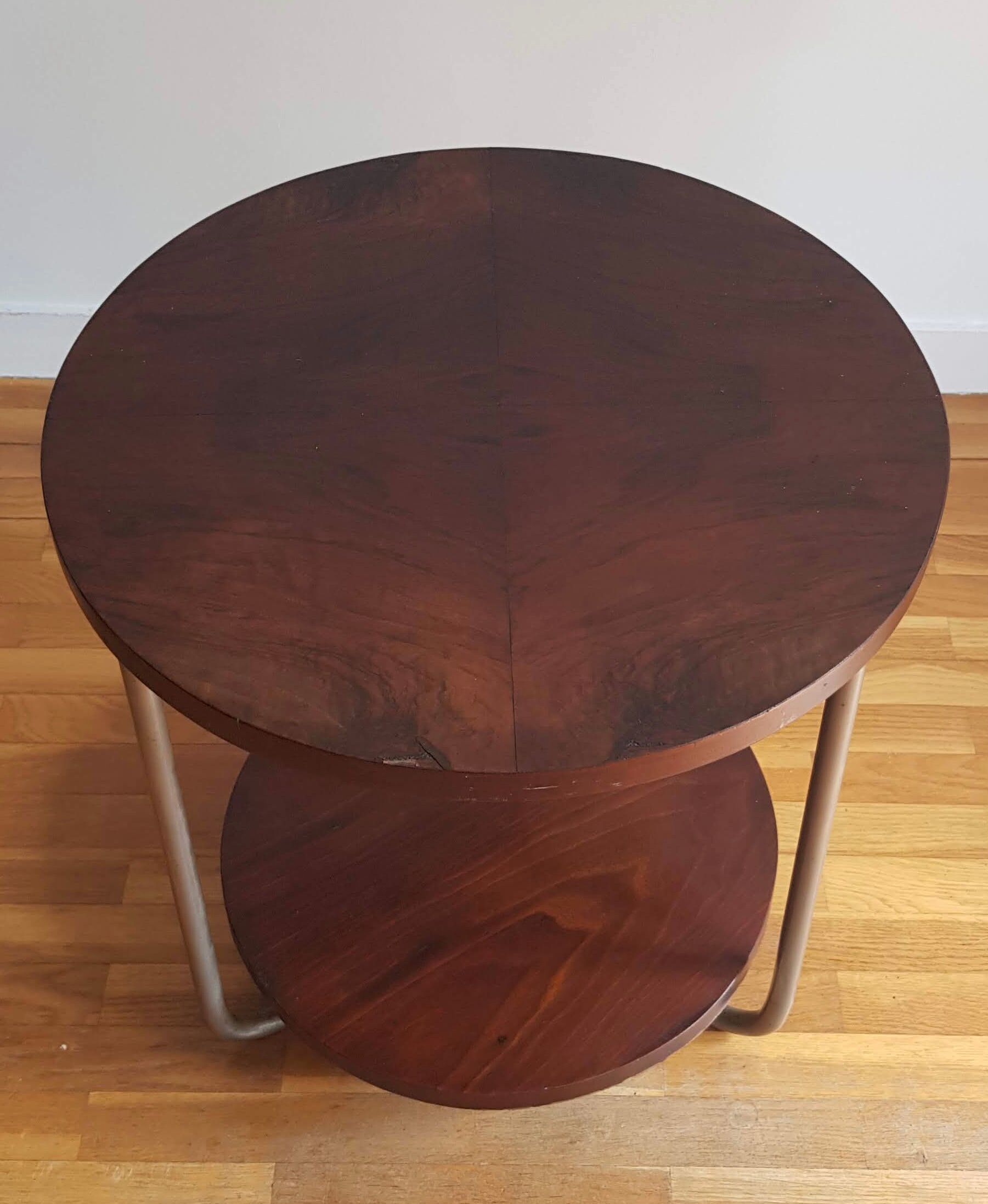 Table d'appoint art déco tripode bois et métal