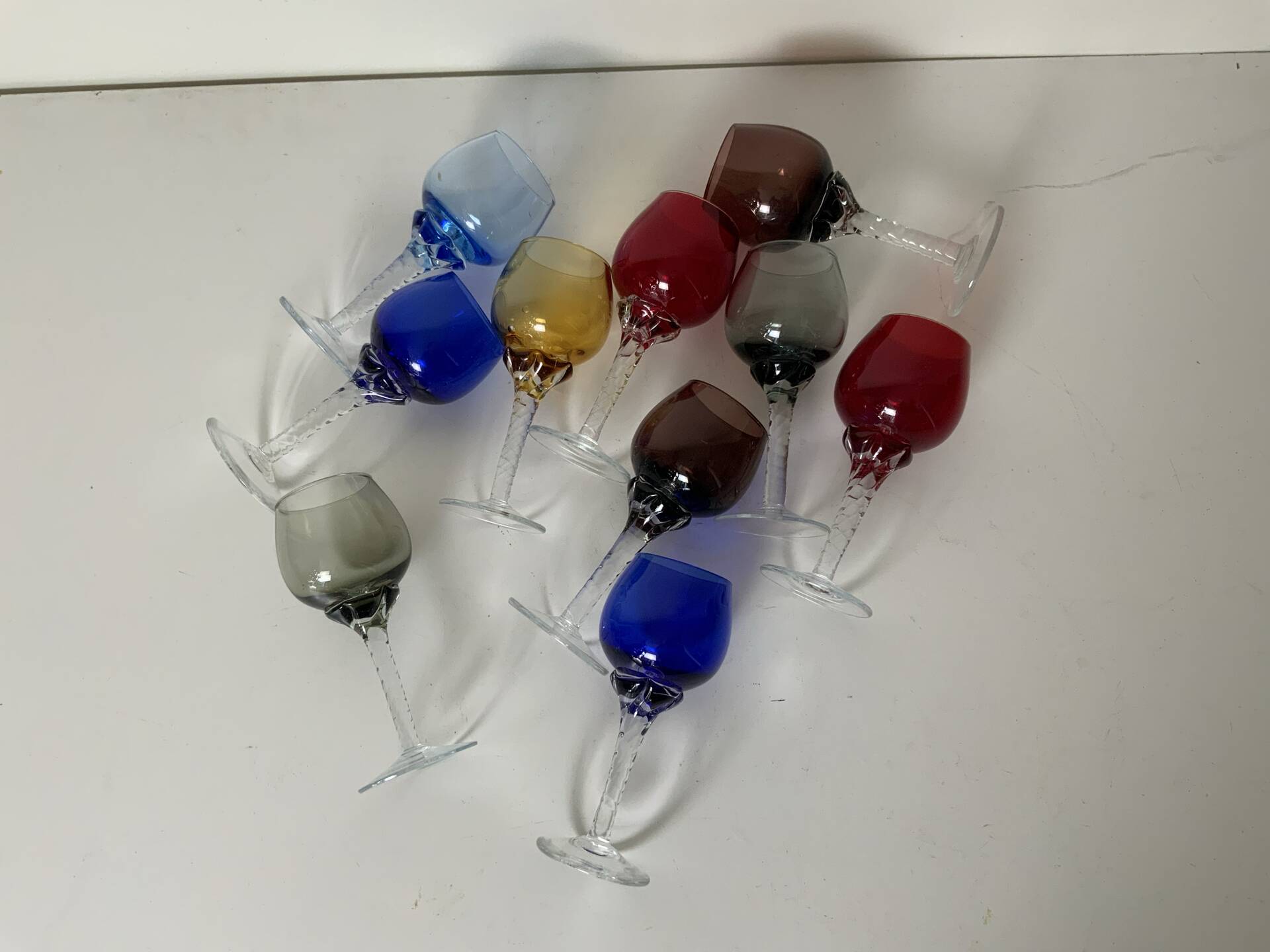 Set of 10 antique digestif glasses.