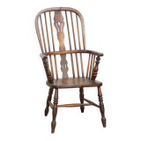 Chaise de salle à manger Windsor à dossier haut, ancienne et patinée