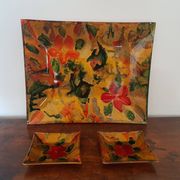 Set of 3 glass dishes with gold decor