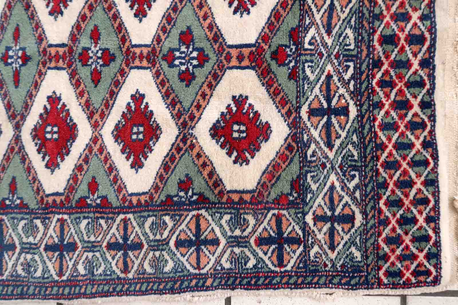 Handmade vintage rug Uzbek Bukhara 56cm x 83cm 1970s