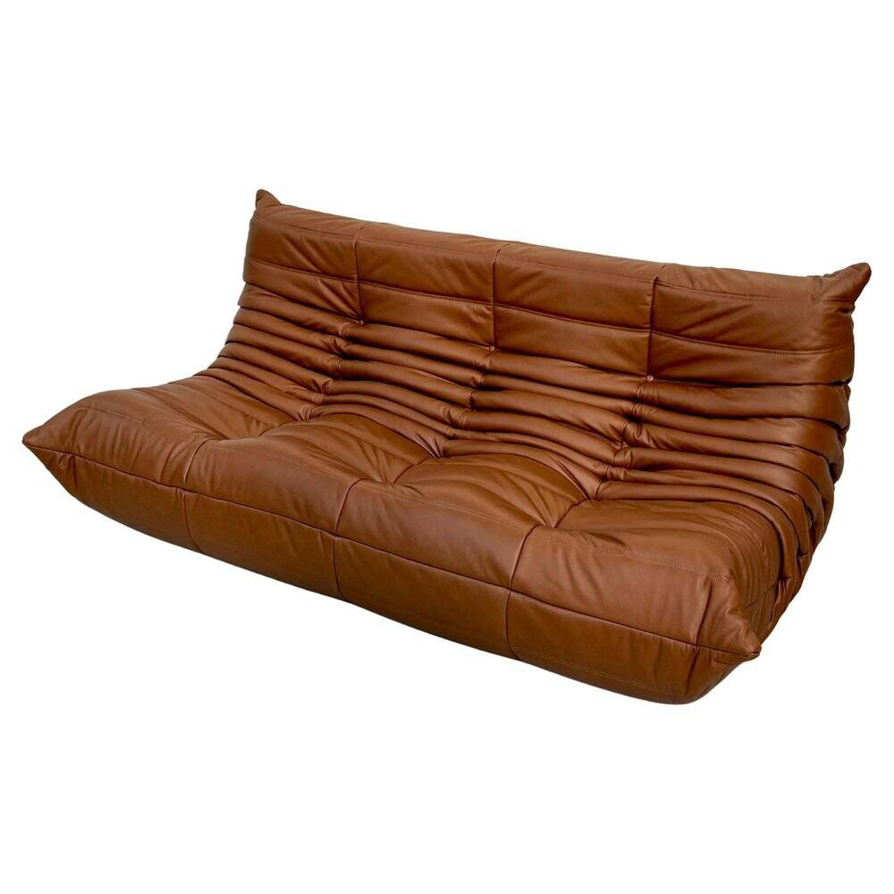 Togo Sofa in Brown leather attributed to Michel Ducaroy for Ligne Roset.