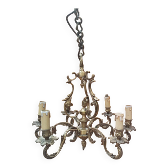 Ancien lustre 6 lumières bronze doré massif xixeme vintage