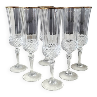 Lot of 6 x Champagne Flutes crystal/Valencay Gold/Crystal d'Arques