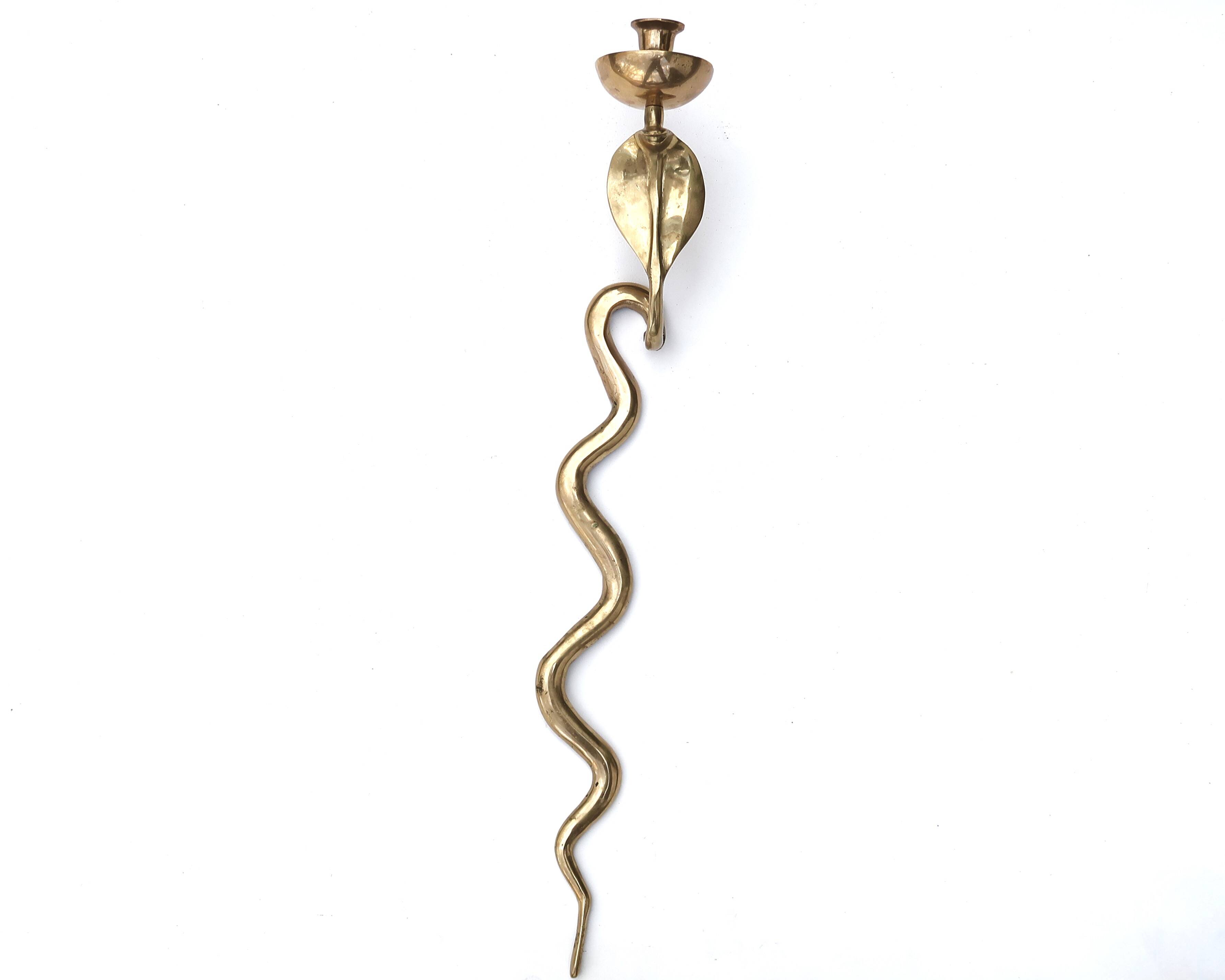 Large Brass Cobra Wall Candle Holder, 1970s