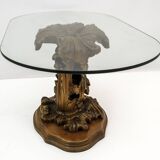 Mid-Century Modern Italian Carved Wood Base Large Curls and Leaves table