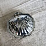 Vintage butter dish in the shape of a shell, silver-plated metal