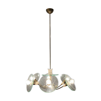 Brass glass chandelier, 1940s