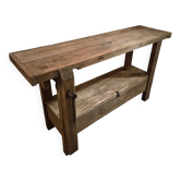 Établi français vintage en hêtre, console, meuble vasque, table d'appoint industrielle, vers 1950–1970