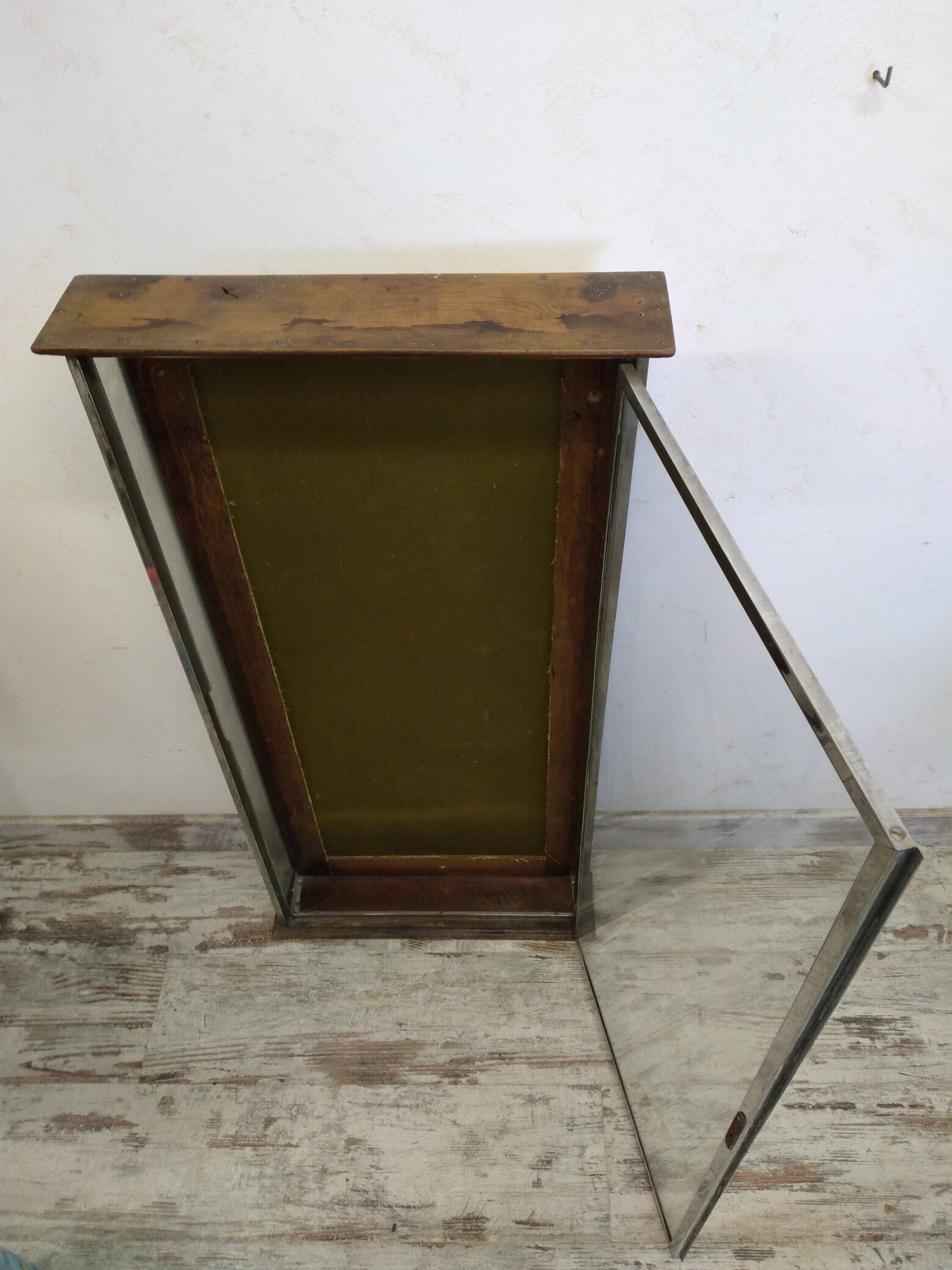 Atypical old wooden and metal wall display case