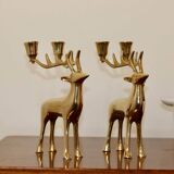 Paire de bougeoirs en laiton style cerfs du milieu du siècle