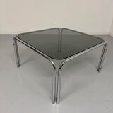 Space coffee table from the 70s, tubular metal and vintage smoked glass