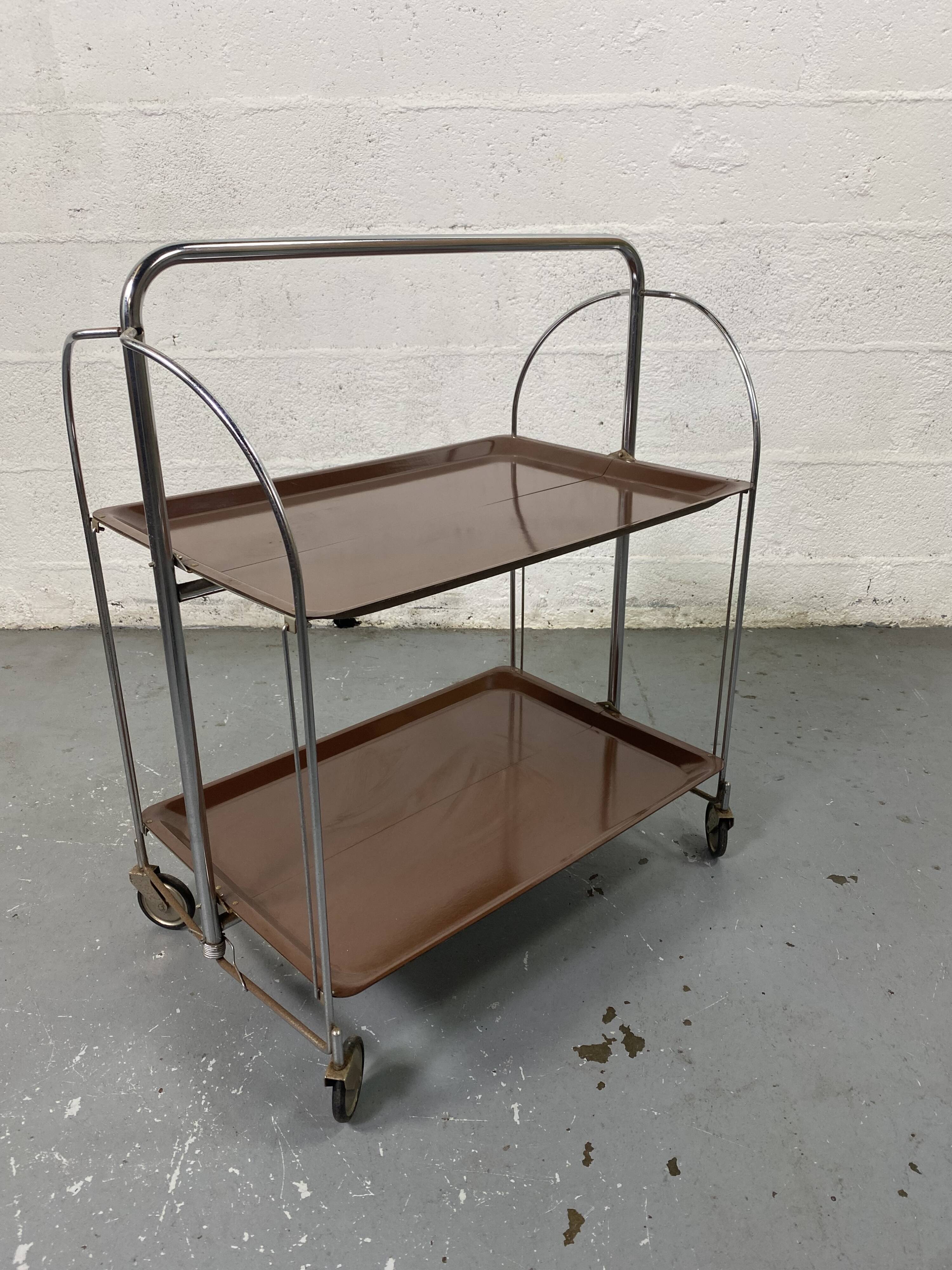 Chariot desserte pliable mid-century de Bremshey Solingen, 1950s