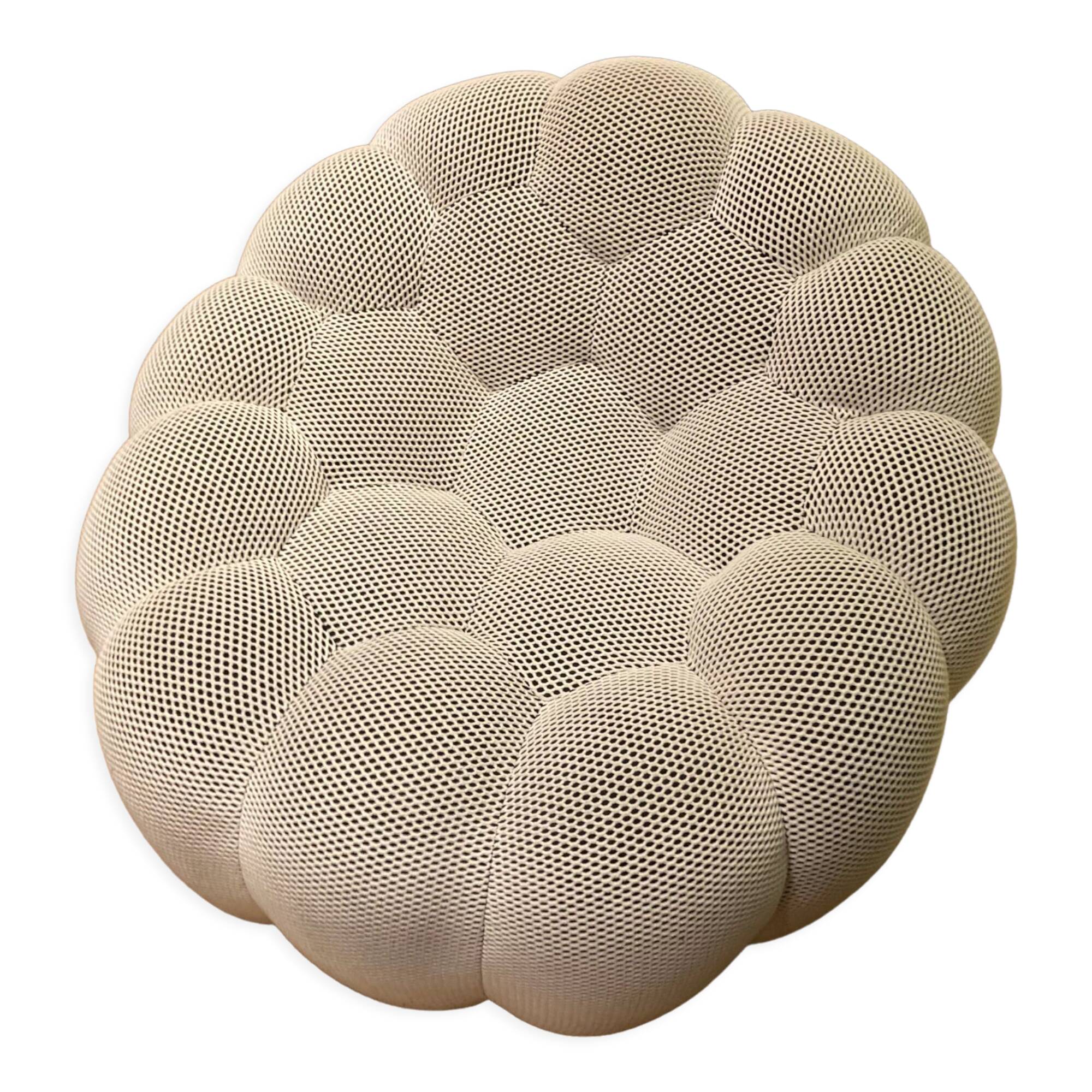 Fauteuil Nuage Blanc Bouclette avec Pouf Inclus