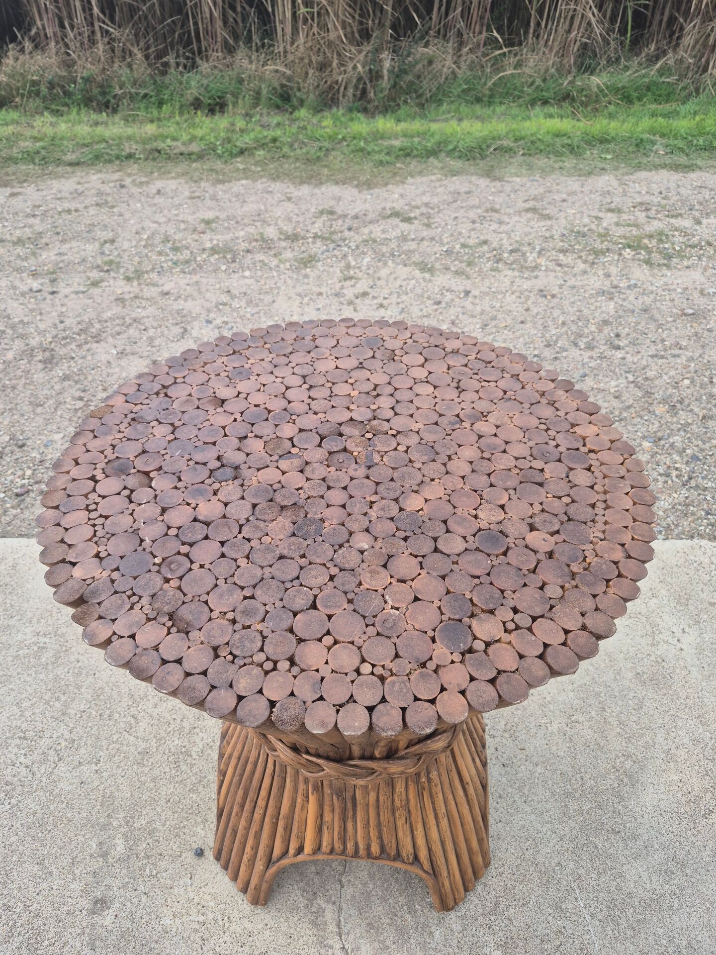 Sheaf of wheat bamboo dining table glass top McGuire 1970s