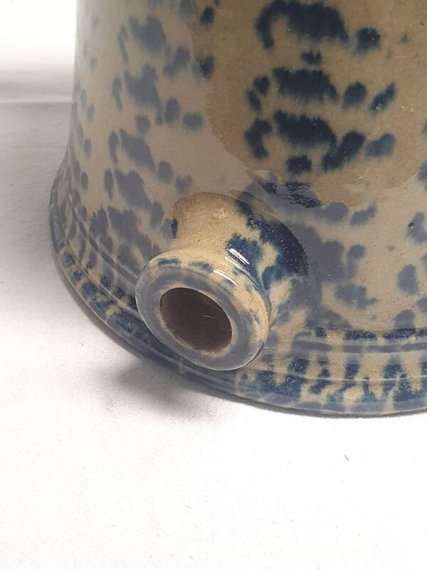 Vinaigrier ancien en grès vernissé – décor bleu éponge – vers 1880–192