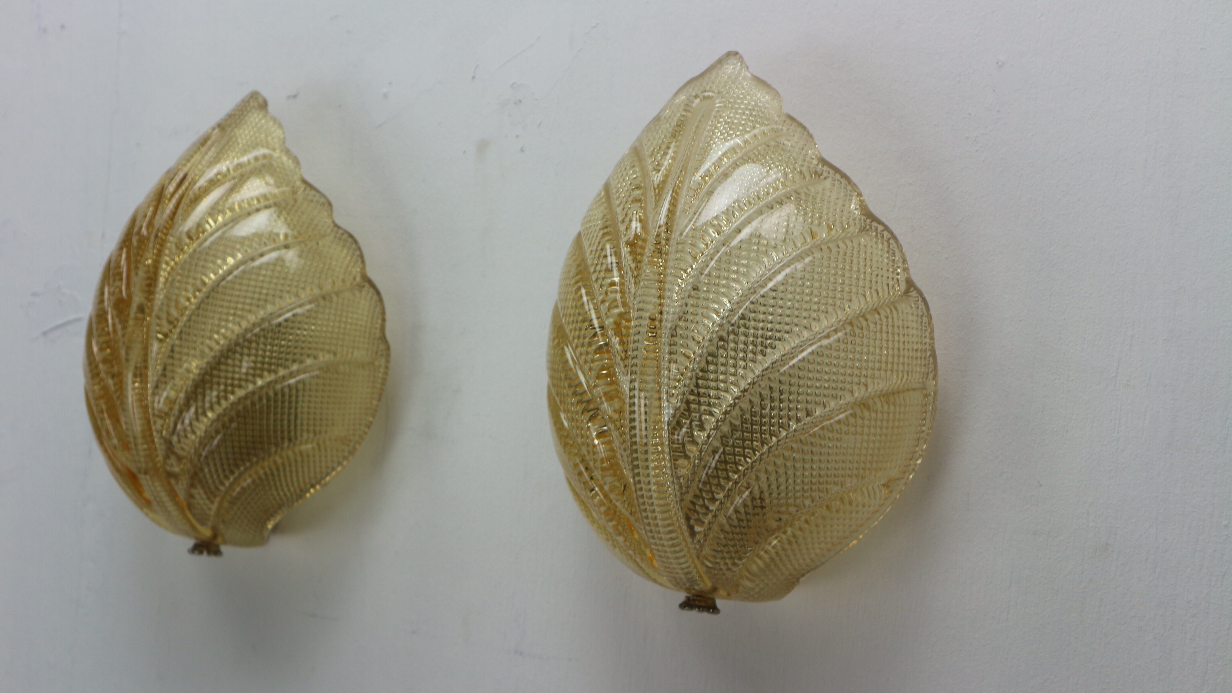 Set of 2 swedish leaf shaped wall sconces Fritz Kurz  for Orrefors, 1960s