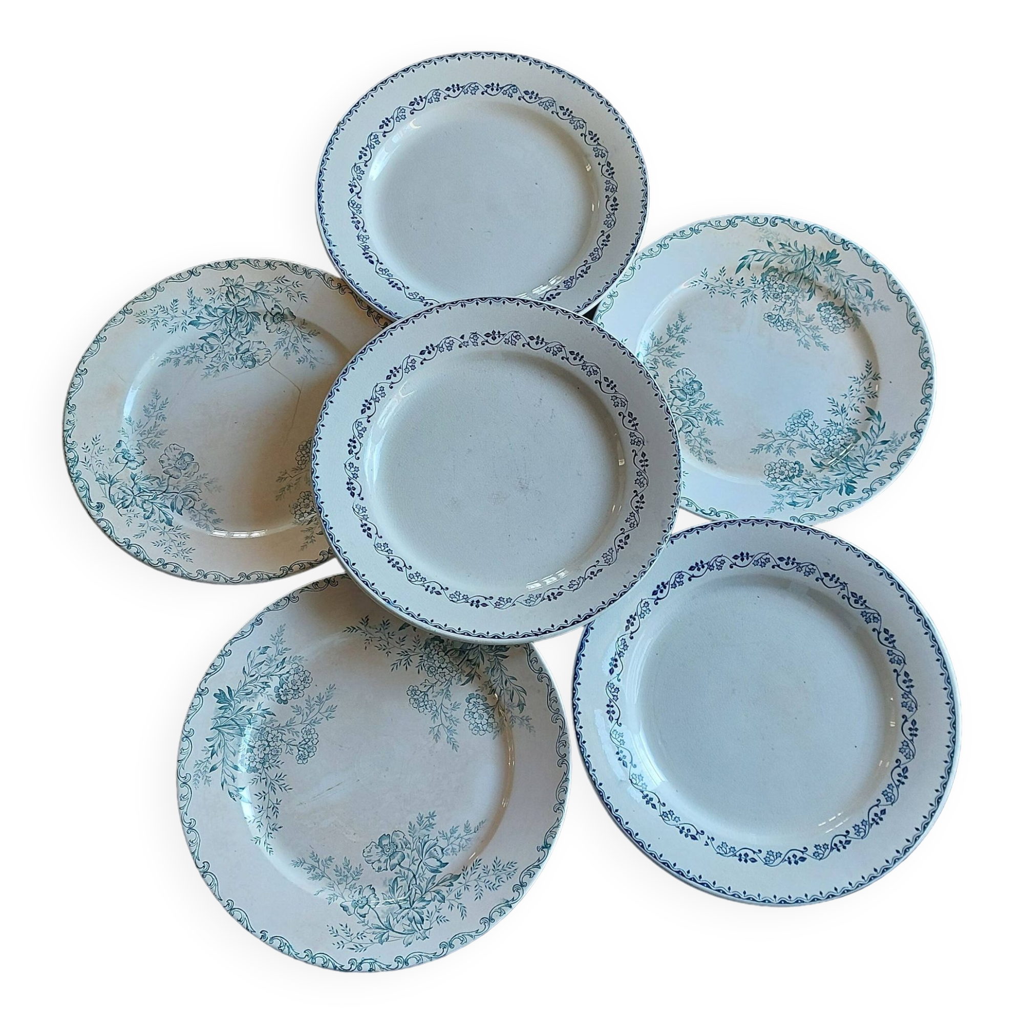 Iron Earth plates blue green tones mismatched lot