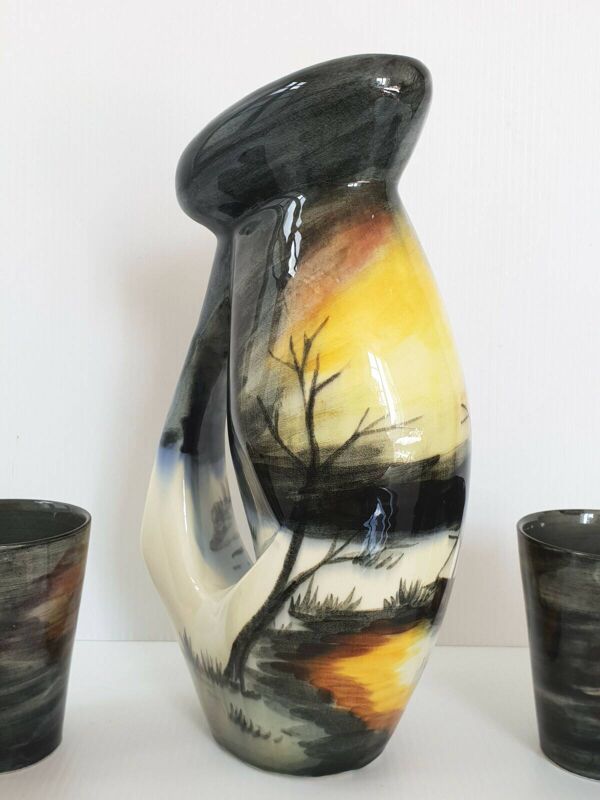 Ensemble 1950 plateau carafe & verres vintage ceramique monaco monacera 50s