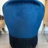 Fauteuil crapaud en velours bleu